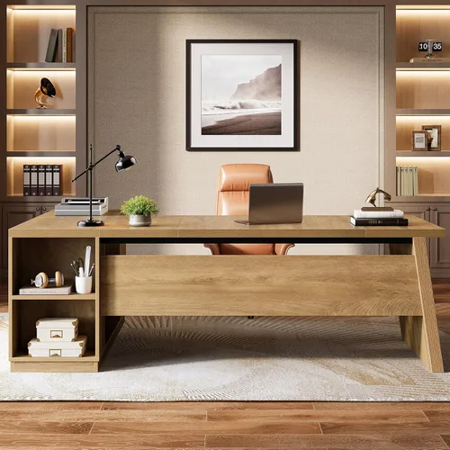 Miniatura 7 de Tribesigns Escritorio en forma de L de 78 pulgadas con cajones, escritorio ejecutivo grande con archivador y estantes, mesa de esquina moderna