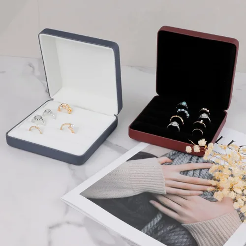 Miniatura 7 de Caja organizadora de anillos de joyería, pequeña caja de joyería de viaje, estuche portátil de almacenamiento de anillos, caja de soporte de bandeja