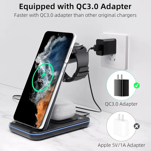 Miniatura 4 de Cargador inalámbrico para Samsung, estación de carga rápida 3 en 1 para Samsung Galaxy S23/S22/S21/S20/S10/Note 20/10, soporte de carga inalámbrico