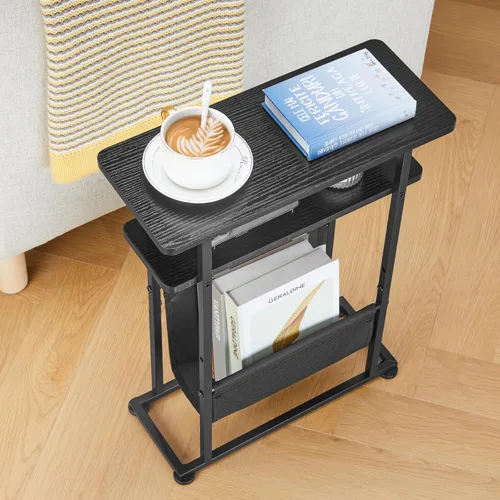 Miniatura 10 de Mesa auxiliar estrecha y pequeña para espacios pequeños, mesa auxiliar delgada con revistero, mesa auxiliar estrecha para sala de estar, sofá