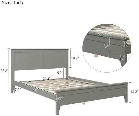 Miniatura 2 de anwickjeff Base de cama de tamaño matrimonial con cabecero y estribo, cama de plataforma de madera maciza blanca de estilo conciso moderno