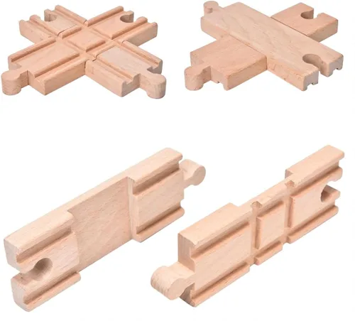 Miniatura 3 de Juego de 10 pistas de tren de madera, pista de interruptor curva y pista cruzada compatible con todas las principales marcas