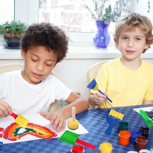 Miniatura 7 de Paquete de 53 pinceles de esponja para pintura, pinceles de pintura lavables, juego de pintura para niños pequeños, rodillo de espuma de aprendizaje