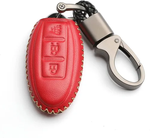 Miniatura 7 de Cuero para Nissan Versa Rogue Pathfinder 370Z Armada Juke Murano Titan Infiniti EX35 FX35 QX50 QX70 Smart 3 Botones Funda Funda Llavero Cadena Negro