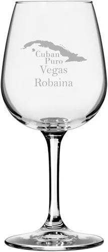 Miniatura 12 de Cuaba - Copa de vino multiusos con temática de cigarro cubano grabada de 12.75 onzas