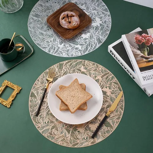 Miniatura 3 de 2/4/6pcs 38cm Round Hollow Heat Resistant Placemats, Gold Waterproof Non Slip PVC Table Mats for Hotel Restaurant, Home Kitchen (Gold, 4pcs-38cm)