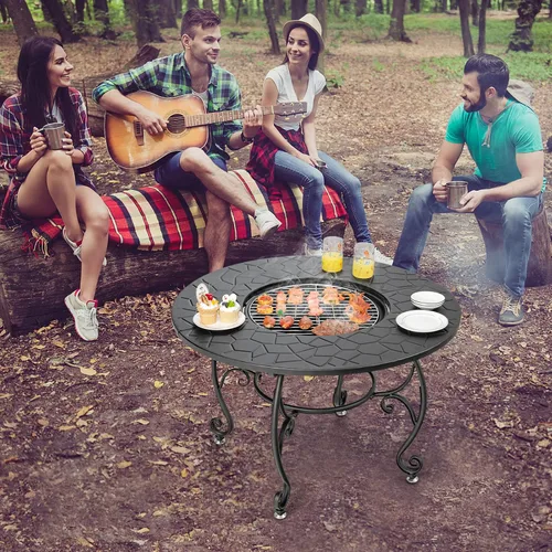 Miniatura 3 de Tangkula Mesa para fogata al aire libre, 4 en 1 de 36 pulgadas redonda para barbacoa de jardín con tapa, hoguera de leña para patio exterior