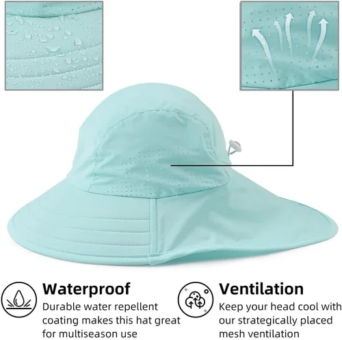 Miniatura 61 de Sombrero de verano para niños pequeños con solapa para el cuello, impermeable, sombrero de natación para niños, protección UV, sombrero de playa