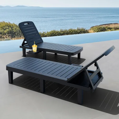 Miniatura 15 de CDCASA Chaise Lounge al aire libre, sillas de piscina multifuncionales con 5 posiciones ajustables y bandeja lateral, salas de resina impermeables