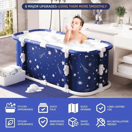Miniatura 6 de Bañera portátil, bañera plegable de 47", sin instalación, 7 capas gruesas con soporte de metal, bañera de terapia para cabina de ducha, remojo