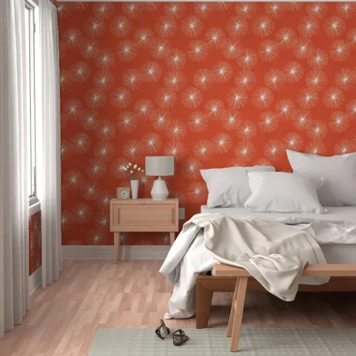 Miniatura 5 de Spoonflower Muestro de papel tapiz extraíble - Dandelions Mid Century Mod Circle Copo de nieve redondo Minimalista Naranja Rojo Papel pintado