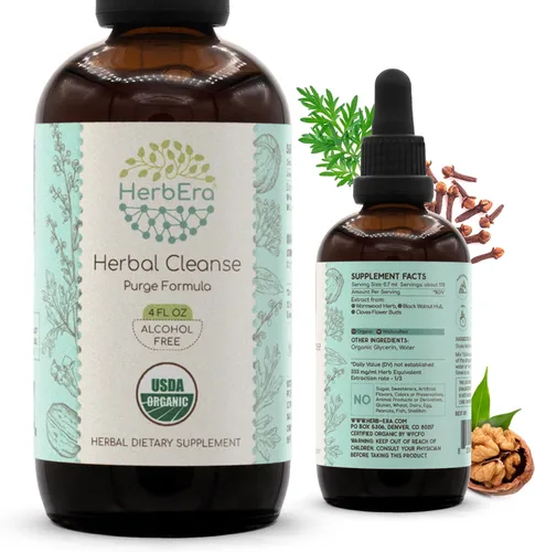 HerbEra Herbal Cleanse Tintura Orgánica Sin Alcohol | Fórmula de Desintoxicación y Limpieza, Suplemento de Extracto | Hierba Orgánica de Ajenjo,
