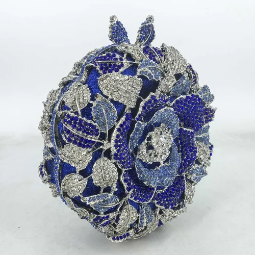 Miniatura 3 de Bolsos de mano de cristal de flor de rosa de forma redonda para mujer, bolsas de noche formales para boda, fiesta