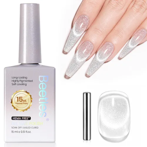 Miniatura 65 de Beetles - Esmalte de uñas de gel ultravioleta semipermanente sin HEMA de alto brillo para manicura francesa y arte de uñas, frasco a juego, blanco