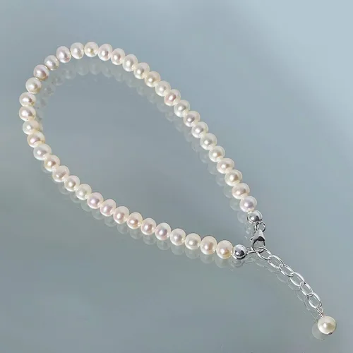 Miniatura 2 de Gem Avenue Tobillera redonda de plata de ley 925 de 9 a 10 pulgadas de largo ajustable para mujer, perla, Sin gemas.