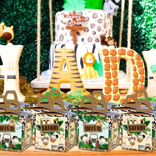 Miniatura 8 de 24 cajas de golosinas de regalo para fiesta de safari de ratón de la selva, animales de safari tropical, Let's Go Wild One cumpleaños, revelación