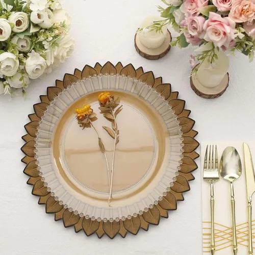 Miniatura 5 de Efavormart Paquete de 6 Platos Cargadores de Cena de Plástico de Girasol Amarillo Mostaza Mate de 13", Bandejas Redondas Desechables para Servir