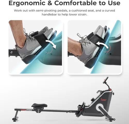 Miniatura 8 de Sunny Health & Fitness Smart Flippable Magnetic Rower, 50 Inches Quiet & Smooth Stainless Steel Slide Rail, Full-Body Low-Impact Exercise Rowing