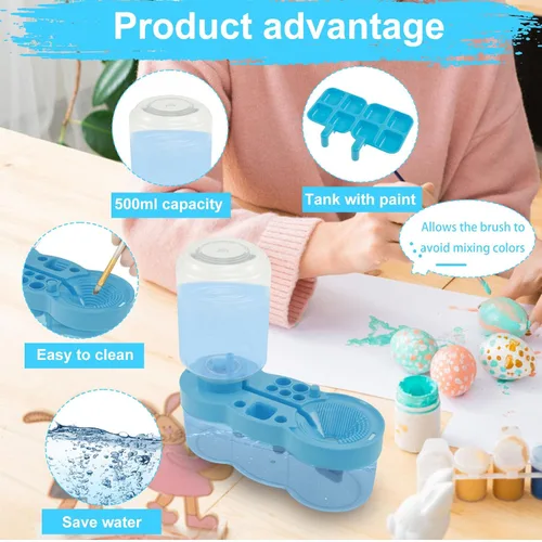 Miniatura 7 de Limpiador de pinceles de pintura mejorado con bandeja de pintura, herramienta de limpieza de pincel de circulación de agua, suministros de pintura