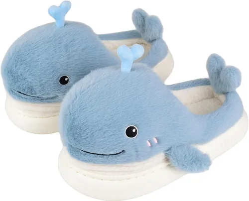 XIXITIAO Lindas pantuflas de animales, pantuflas de ballena Kawaii de dibujos animados, zapatos de casa de felpa para mujeres y hombres, pantuflas