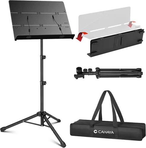CAHAYA Soporte de partituras plegable con panel triple Soporte de música portátil con bolsa de transporte Material de metal esmerilado mate Altura