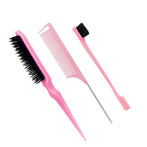 Miniatura 9 de Juego de 3 piezas de peine de peinado para el cabello, cepillo de cola, peine de cola, cepillo de borde para el borde de la espalda, peinado, corte