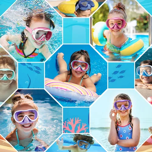 Miniatura 7 de iGym Gafas de natación para niños, máscara de buceo, máscara de buceo, gafas de natación con cubierta de nariz y correas elásticas cubierta y bolsa