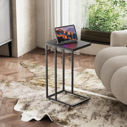 Miniatura 7 de WLIVE Mesa auxiliar negra, mesa auxiliar en forma de C para dormitorio, oficina en casa, dormitorio, mesa de sofá de sala de estar, mesa de bandeja