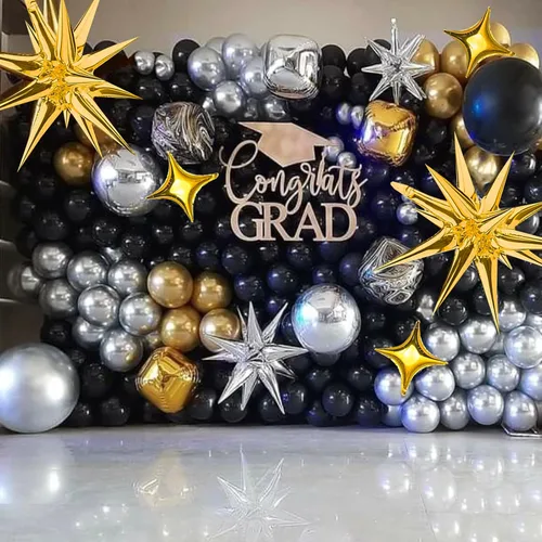 Miniatura 4 de Kit de Globos de Papel Aluminio con Estrella Dorada - Paquete de 6 Globos de Cono y Punta de Explosión Estelar de 12 Puntos con 10 Piezas
