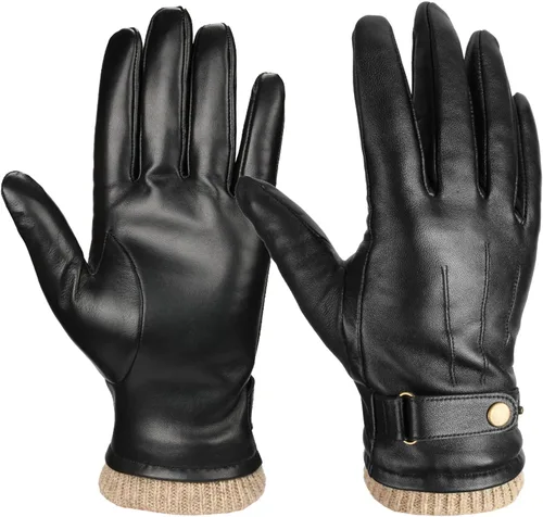 OZERO Guantes de invierno para hombre, de piel de napa y cachemira, guantes de vestir para pantalla táctil, regalos térmicos para papá o marido