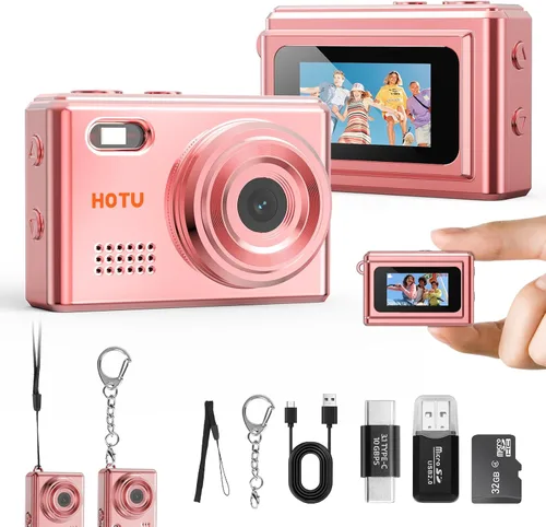 HOTU Mini cámara digital con llavero, mini cámara Y2K de tamaño bolsillo, cámara pequeña de 2 MP 1080P con tarjeta de 8 GB, grabadora de video con