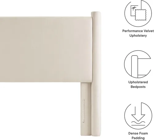 Miniatura 3 de Modway Rael - Cabecero tapizado para cama individual con pilares en Alabastro – Cabecero de terciopelo – Cabecero de terciopelo de terciopelo