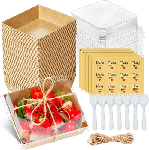 Paquete de 50 cajas de charcutería con tapas transparentes, mini caja de charcutería de 5 pulgadas, cajas de panadería, cajas de postre, recipientes