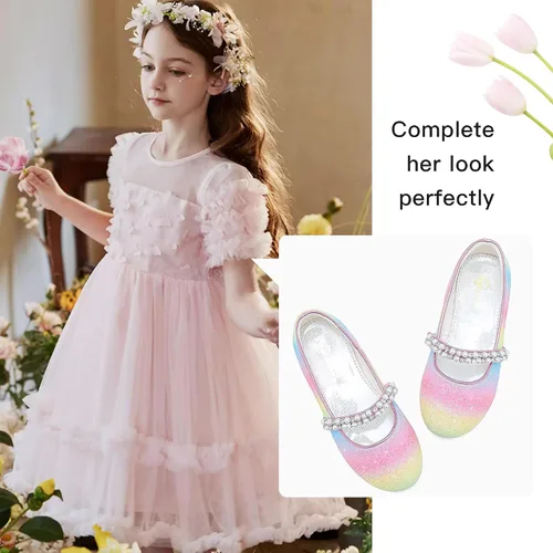 Miniatura 7 de Zapatos de vestir para niñas pequeñas, zapatos de flores, zapatos de princesa, boda, fiesta, zapatos planos para niñas pequeñas y grandes