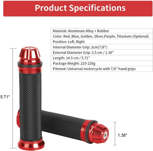 Miniatura 7 de Agarraderas universales para manillar de motocicleta CNC de goma de aluminio para mango de bicicleta de 7/8 pulgadas (rojo)