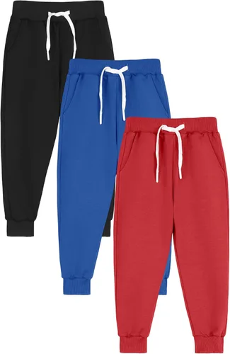 Miniatura 7 de Resinta Paquete de 3 pantalones deportivos de algodón para niños pequeños, pantalones deportivos con bolsillo, ropa de entrenamiento