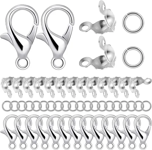 Miniatura 8 de El juego de 1250 accesorios para fabricación de joyas incluye 800 conectores de anillo de salto abierto, 300 puntas de cuentas cubiertas de nudo