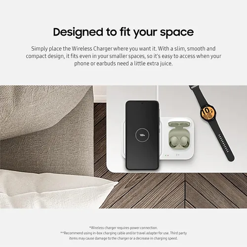 Miniatura 5 de SAMSUNG Cargador inalámbrico Duo de 15 W con cable USB C, carga 2 dispositivos a la vez, almohadilla de carga inalámbrica súper rápida