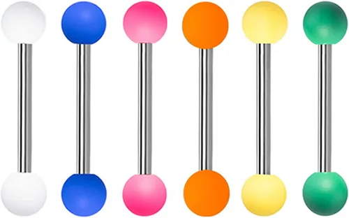 Miniatura 2 de Anillos de pezón de acero inoxidable 14G, bolas acrílicas sólidas, barras rectas, lengua, anillo de 0.630 in (58 pulgadas) para piercing corporal