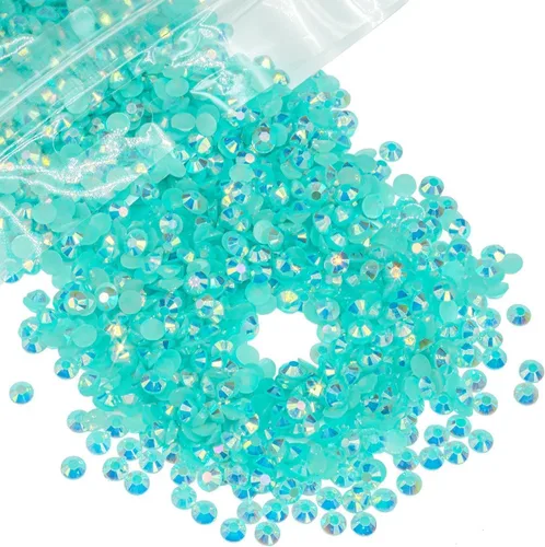 Miniatura 58 de qiipii - 5000 piezas, 4 mm, estrases AB de resina color aguamarina verde para manualidades, piedras de gel planas verde agua AB, gemas al por mayor