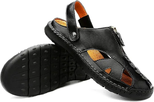 Miniatura 5 de JAMONWU Men's Casual Closed Toe Adjustable Leather Sandals Handmade Fisherman Beach Sandals