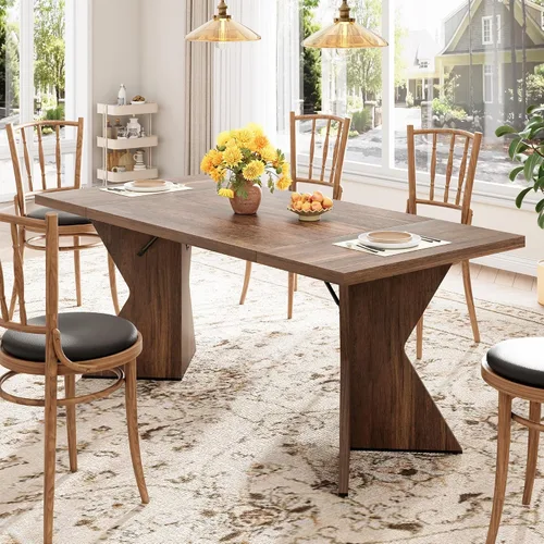 Miniatura 11 de Mesa de comedor rectangular para 6, 71 pulgadas, mesa de cocina rústica de granja con mesa grande, mesa de comedor larga de madera con patas