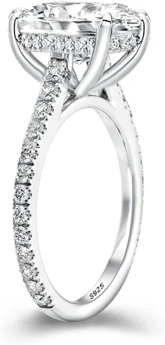 Miniatura 2 de Anillo de compromiso de corte cojín de 4 quilates para mujer, anillo de compromiso chapado en oro blancorosa de plata de ley 925 de 18 quilates