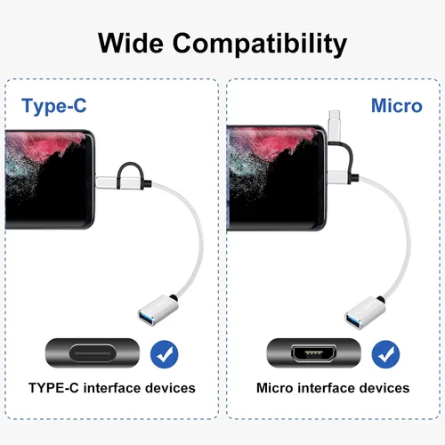 Miniatura 3 de Adaptador USB-C/Micro a USB, USB 3.0 2 en 1, cable adaptador OTG, compatible con MacBook Pro, Android, Google, Samsung y más, negro