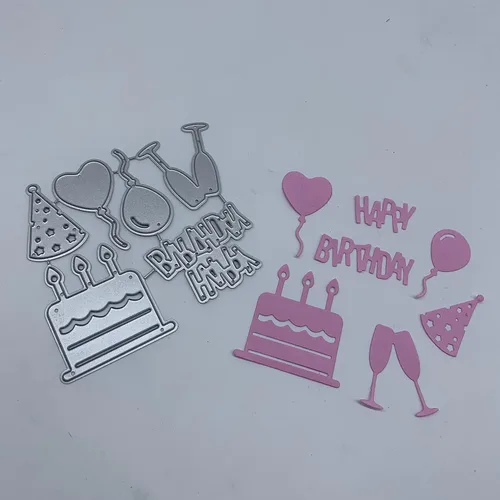 Miniatura 4 de Troqueles de corte de metal para fiesta de pastel de cumpleaños, globo de aire de vidrio de champán, plantillas en relieve, molde de plantilla