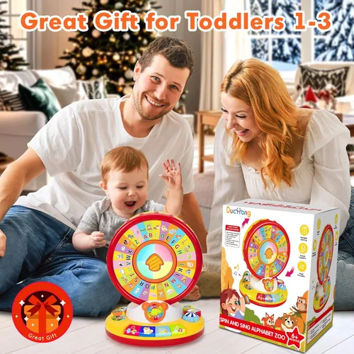Miniatura 2 de Juguete de aprendizaje para niños y niñas de 1, 2, 3 años, girar y cantar, juguetes musicales del alfabeto con luz y sonidos de animales, juegos Rojo
