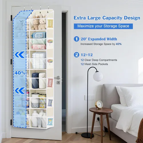 Miniatura 3 de Univivi Organizador para colgar sobre la puerta, 6 niveles detrás de la puerta con bolsillos profundos transparentes, organizador colgante para Beige