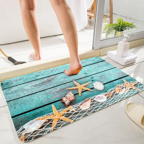LYFANS Alfombras de baño de espuma de esponja absorbente suave para baño y cocina (30 x 17 pulgadas), tapete de franela antideslizante brillante