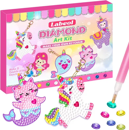 Miniatura 11 de Labeol Artes y manualidades para niños de 8 a 12 años – Crea tus propios llaveros GEM, arte de diamantes 5D por números, kits de arte GEM para niños