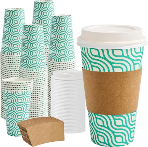 Miniatura 10 de RACETOP Tazas de café de papel de 12 onzas, paquete de 100 tazas de café desechables negras con tapas, tazas de papel caliente con tapas, taza